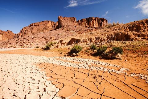 Dried-up river bed in the Anti Atlas Mountains of Morocco, North Africa. April 2012. In recent years, rainfall totals have reduced by around 75% as a result of climate change.